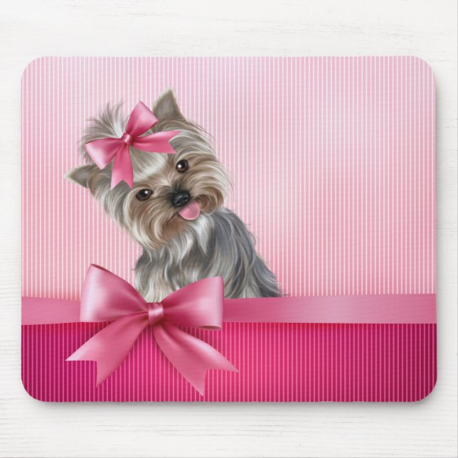 Alfombrilla De Ratón Perro de perrito rosado de princesa Yorkie de (Frente)