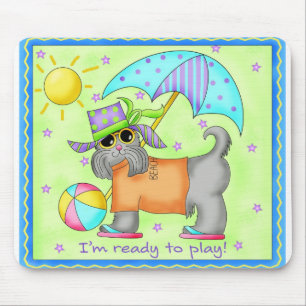 Alfombrilla De Ratón Perro de playa Whimsy Art Green Blue