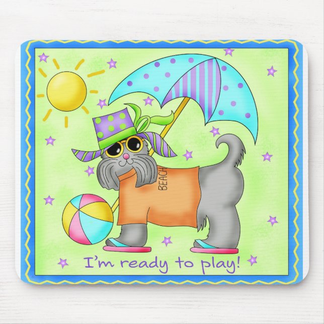 Alfombrilla De Ratón Perro de playa Whimsy Art Green Blue (Frente)