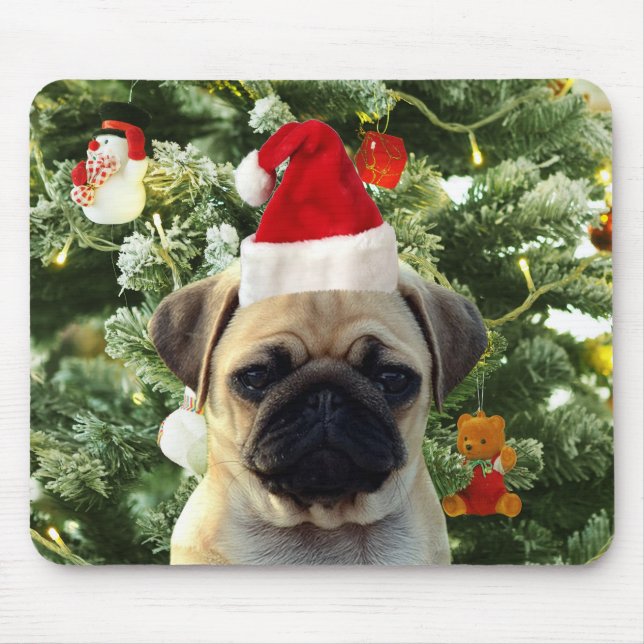 Alfombrilla De Ratón Perro de pug cachorro árbol de Navidad Ornamentos  (Frente)