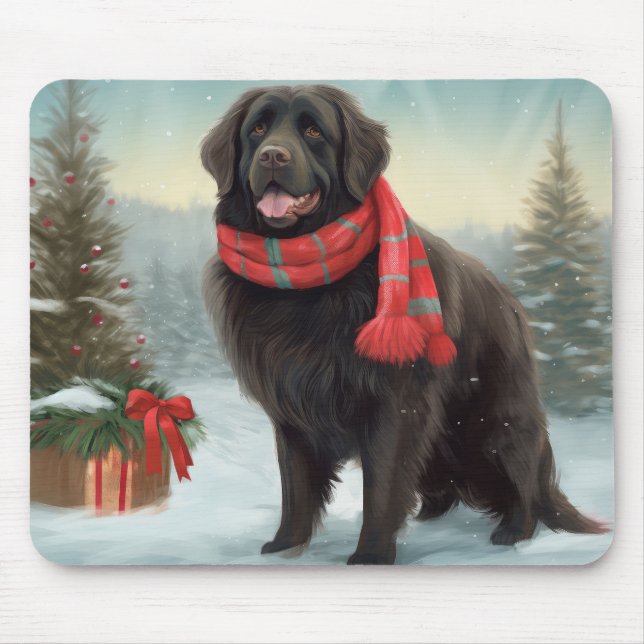 Alfombrilla De Ratón Perro de Terranova en Navidades de nieve (Frente)