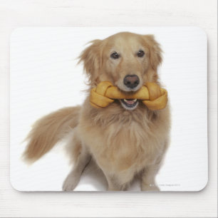 Alfombrilla De Ratón Perro del golden retriever que sostiene el hueso