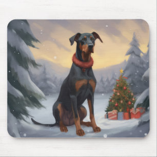 Alfombrilla De Ratón Perro Doberman en Navidades de nieve