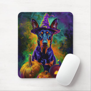 Alfombrilla De Ratón Perro Doberman Espeluznante Bruja de Halloween y C