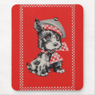 Alfombrilla De Ratón Perro escocés de los años 50 en rojo