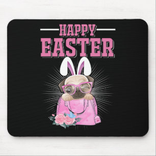 Alfombrilla De Ratón Perro Feliz Pascua Pug divertido conejo _1 