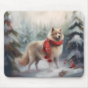 Alfombrilla De Ratón Perro finlandés Lappund en Navidad con nieve