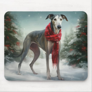 Alfombrilla De Ratón Perro galgo en Navidad con nieve