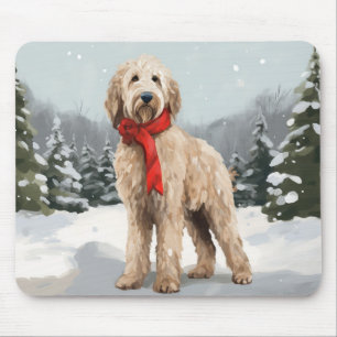 Alfombrilla De Ratón Perro Goldendoodle en la nieve Navidad