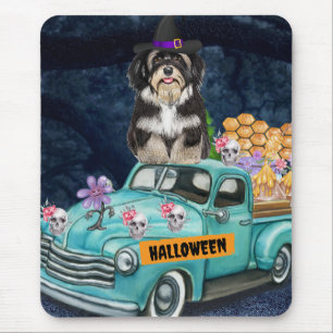 Alfombrilla De Ratón Perro Havanés Halloween Camión Noche Espeluznante