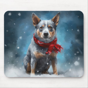 Alfombrilla De Ratón Perro Heeler Azul en Navidades de Nieve