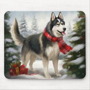 Alfombrilla De Ratón Perro Husky Siberiano en Navidades de nieve
