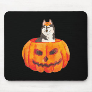 Alfombrilla De Ratón Perro Husky Siberiano Negro Feliz Halloween Calaba