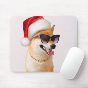 Alfombrilla De Ratón Perro inu shiba en Santa Claus gorras rojos