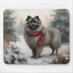 Alfombrilla De Ratón Perro Keeshond en Navidades de nieve