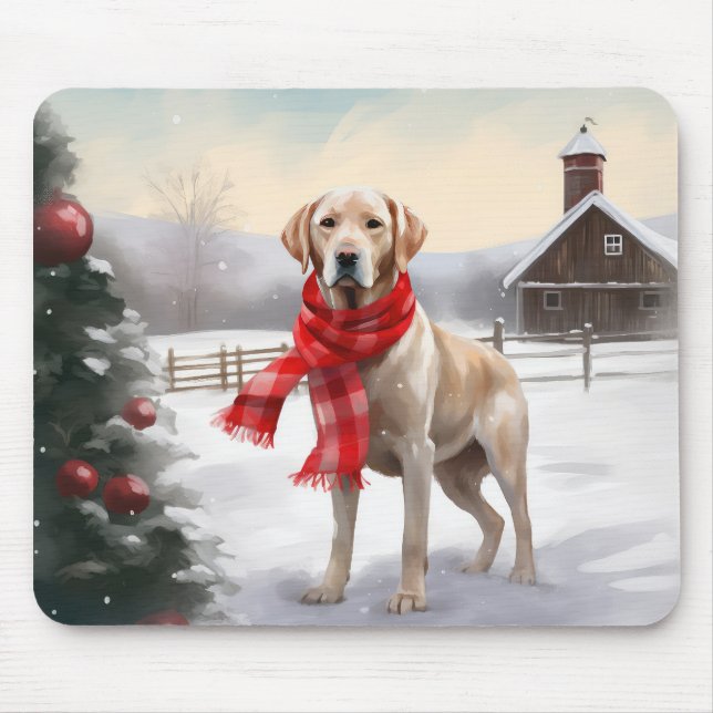 Alfombrilla De Ratón Perro Labrador en Navidad con Nieve (Frente)