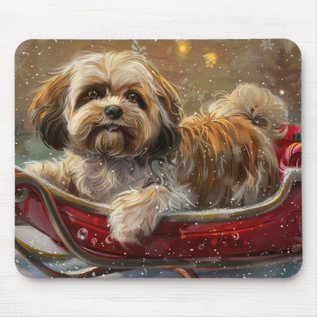 Alfombrilla De Ratón Perro Lhasa Apso Festividad de Navidad (Frente)