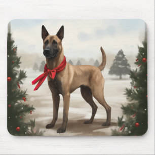 Alfombrilla De Ratón Perro Malinois Belga en Navidad de Nieve