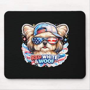 Alfombrilla De Ratón Perro maltés divertido rojo blanco y woof patrióti