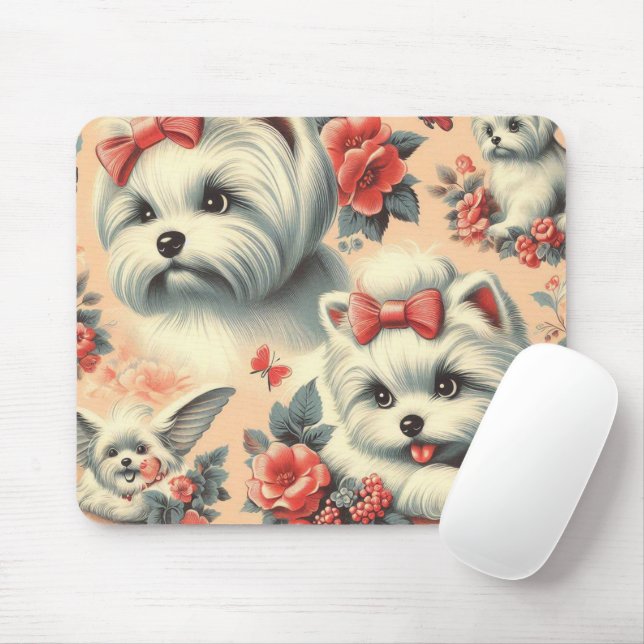 Alfombrilla De Ratón Perro maltés vintage (Con ratón)