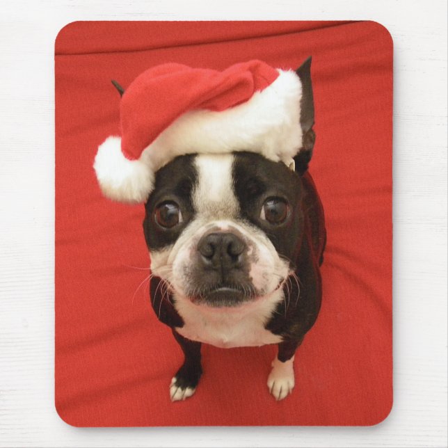 Alfombrilla De Ratón Perro Mousepad de Boston Terrier Papá Noel (Frente)
