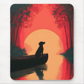 Alfombrilla De Ratón Perro negro de Labrador minimalista al atardecer