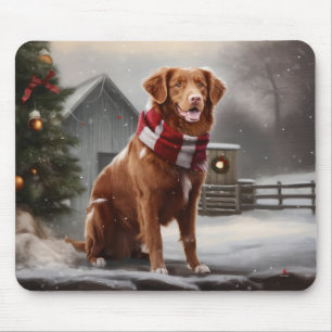 Alfombrilla De Ratón Perro Nova Scotia Duck Toller en Navidad con nieve