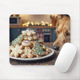 Alfombrilla De Ratón Perro oliendo galletas de azúcar de Navidad