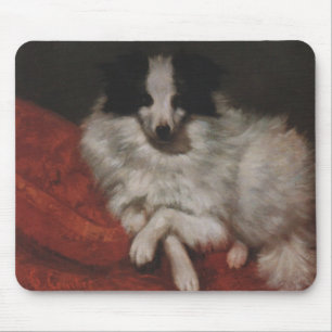 Alfombrilla De Ratón Perro ondulado sentado en un cojín (Gustave Courbe