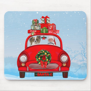 Alfombrilla De Ratón Perro Papillon en auto con Santa Claus