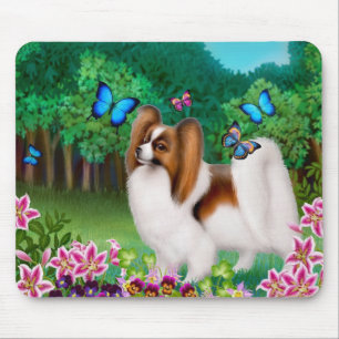 Alfombrilla De Ratón Perro Papillon en el jardín en Mousepad