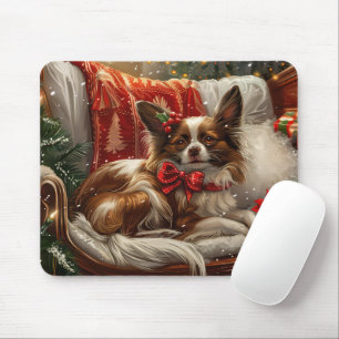 Alfombrilla De Ratón Perro Papillon Navidad Festiva