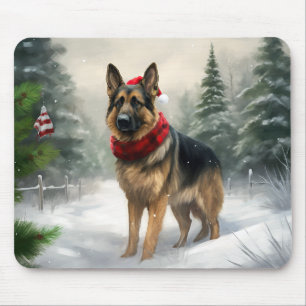 Alfombrilla De Ratón Perro pastor alemán en Navidad con nieve