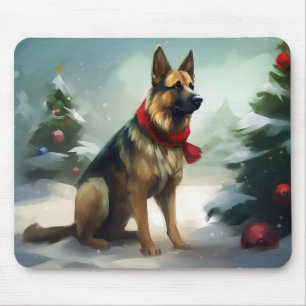 Alfombrilla De Ratón Perro pastor alemán en Navidad con nieve