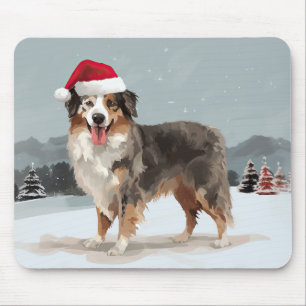 Alfombrilla De Ratón Perro Pastor Australiano en Navidad con Nieve