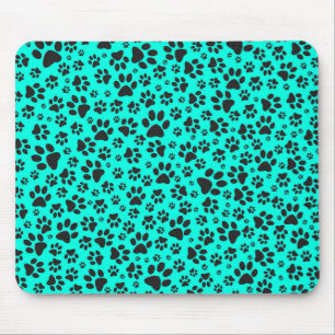 Alfombrilla De Ratón Perro Paws Black and White Polka Dot en cian vivo