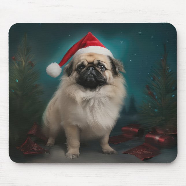 Alfombrilla De Ratón Perro pekinés en Navidades de nieve (Frente)