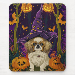 Alfombrilla De Ratón Perro Pekingés Espeluznante Bruja de Halloween y C
