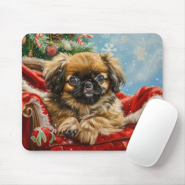 Alfombrilla De Ratón Perro Pequinés Navideño Festivo (Con ratón)