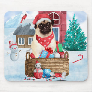 Alfombrilla De Ratón Perro picado en la casa de perros de Navidades de