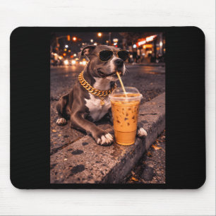 Alfombrilla De Ratón Perro Pitbull Divertido y Genial Bebiendo Café Hel