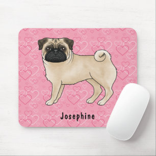 Alfombrilla De Ratón Perro Pug Cervato Hermoso Trapos Y Corazones Rosad