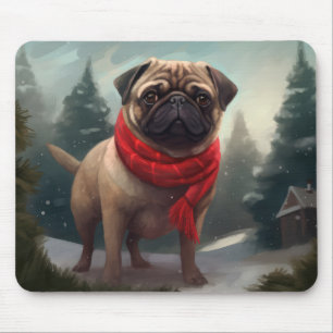 Alfombrilla De Ratón Perro Pug en Navidad con Nieve
