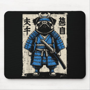 Alfombrilla De Ratón Perro Pug Samurái Arte Divertido Guerrero Japonés