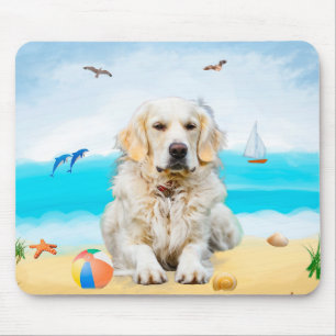 Alfombrilla De Ratón Perro Retriever Dorado en la Playa