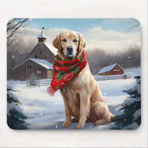 Alfombrilla De Ratón Perro Retriever Dorado en Navidad con Nieve