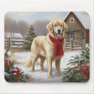 Alfombrilla De Ratón Perro Retriever Dorado en Navidad Nieve 