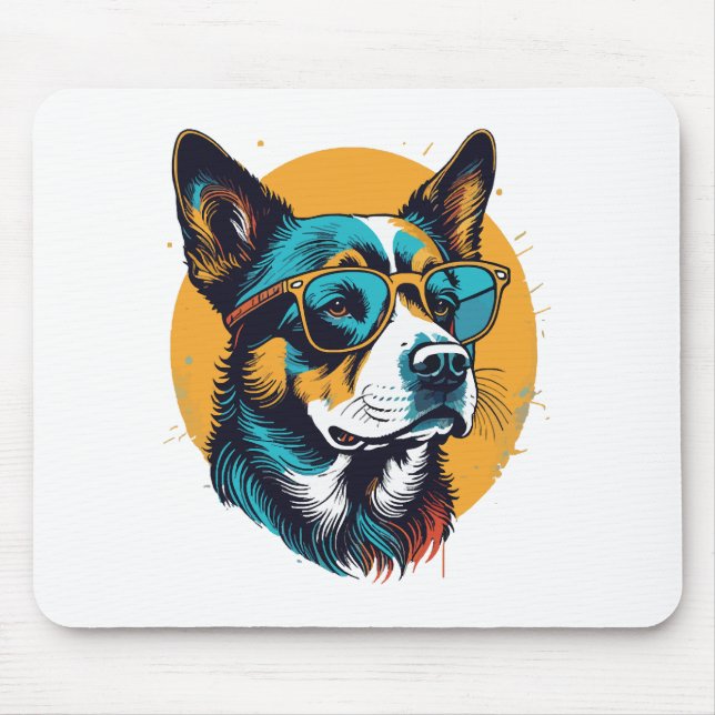 Alfombrilla De Ratón Perro Retro con gafas de sol (Frente)