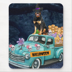 Alfombrilla De Ratón Perro Rottweiler Camión de Halloween Noche Espeluz