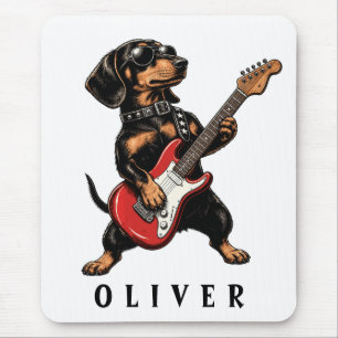 Alfombrilla De Ratón Perro salchicha Cool Rocker tocando guitarra eléct